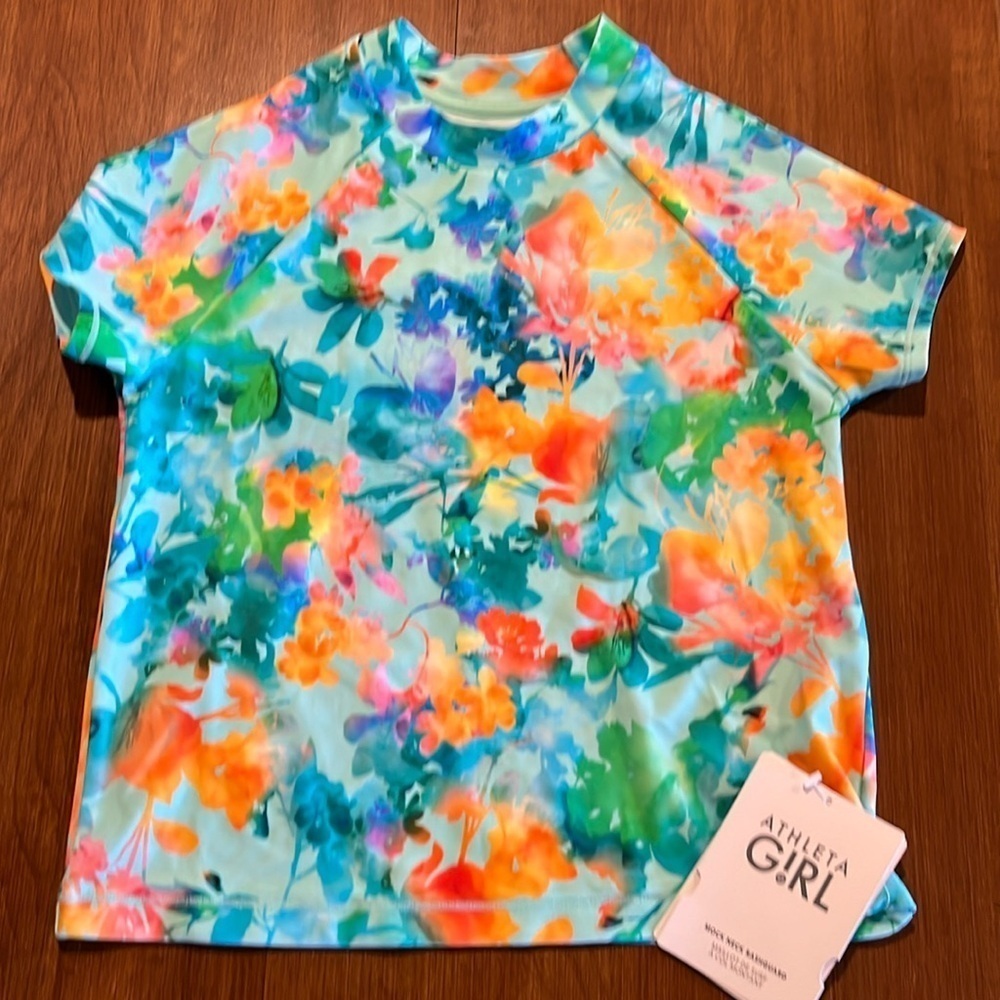 Athleta Girl two piece Lumen Floral Mock Rashguard Sz Med/10 & Bottoms Sz L/12. - Picture 2 of 9